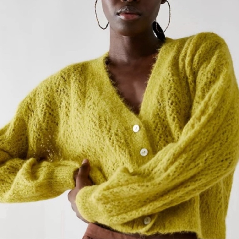Free People Ameila Alpaka Cardi in Citronelle Green Size Small Oversized Sold O…
